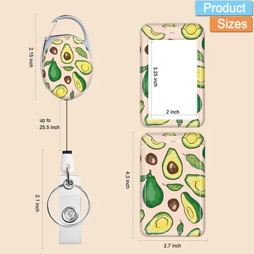 Miniatura 2 de Portainsignia Retráctil, Carrete de Insignia con Clip para Cinturón de Patrón Estampado Lindo con Llavero, Protector de Tarjeta de Identificación