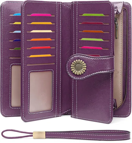 Miniatura 24 de SENDEFN Billeteras de cuero para mujer, tarjetero de crédito con bloqueo RFID, pulsera de gran capacidad with RFID Blocking, Large Capacity