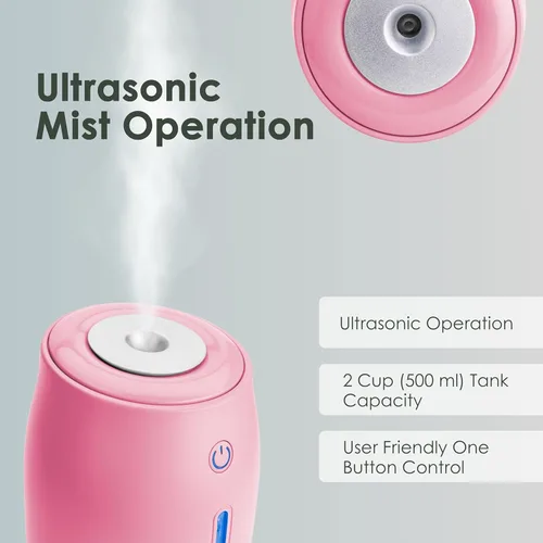 Miniatura 5 de Aqua Glo - Humidificadores portátiles personales para dormitorio, humidificador ultrasónico de niebla fría con batería recargable integrada. Cuarzo