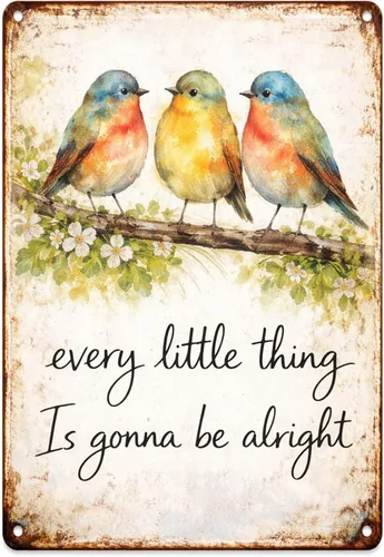 Every Little Thing Is Gonna Be Alright Bird Metal Sign - Watercolor Bird Decor Inspirational Wall Art for Home Office Spring Positive Quote