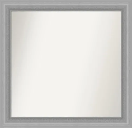 Miniatura 456 de Amanti Art Espejo de baño plateado para sobre el fregadero, 24 x 24 pulgadas, espejo cuadrado de peltre forjado a medida, marco de madera casual