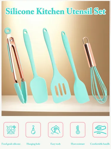 Miniatura 3 de Juego de utensilios de cocina, 5 piezas, mini utensilios de cocina de silicona, resistentes al calor, antiadherentes, juego de espátula, sin BPA