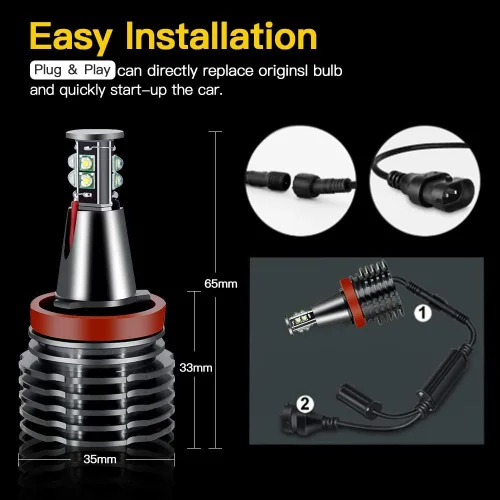 Miniatura 5 de H8 LED Focos de ojos de ángel con halo Compatible para BMW E60 E61 E63 E64 E70 E90 E92 E70 E71 E82 E87 E89 1 3 5 Series X5/6 Z4/7 Lámpara de xenón