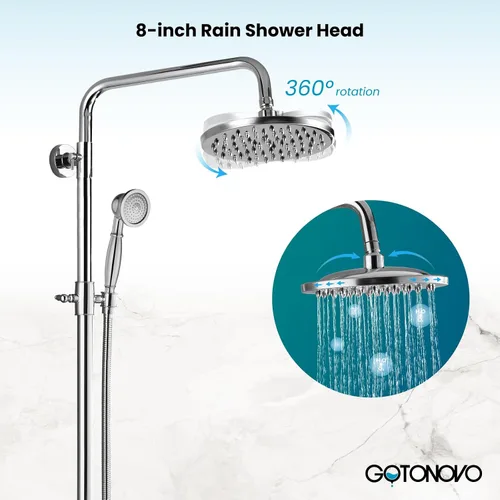 Miniatura 3 de gotonovo Juego de llave de ducha expuesta para baño, accesorio de ducha con cabezal de ducha de lluvia de 8 pulgadas, ducha de mano, mango cruzado