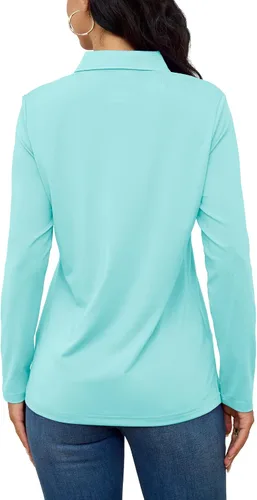 Miniatura 2 de TACVASEN Camisas tipo polo para mujer, camisetas casuales de manga larga para golf