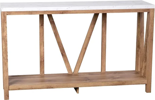 Miniatura 10 de Flash Furniture Charlotte Farmhouse - Mesa consola de 2 niveles, marco de madera de ingeniería con acabado de roble cálido, mesa con acabado