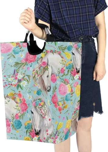 Miniatura 7 de senya Cesta grande de almacenamiento plegable, organizador para ropa sucia, para guardería, juguetes, caballo y flores Multi 6