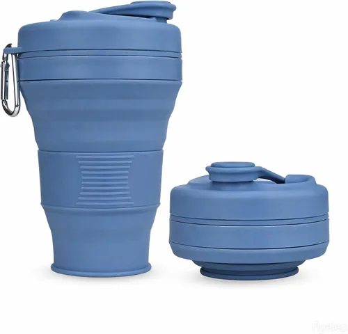 Miniatura 8 de Taza de camping plegable con popote de silicona plegable para café, botella deportiva, portátil, para viajes, al aire libre, 16 onzas, 20 onzas
