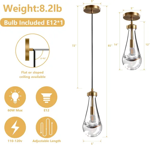 Miniatura 3 de Lámpara colgante moderna, diseño de gota de lluvia, lámpara de techo de cristal para interiores, 5 pies de profundidad x 12.5 pies de alto, latón