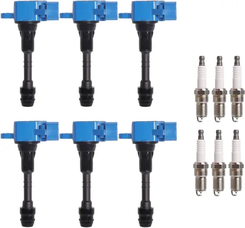 ENA Juego de 6 bobinas de encendido azul y bujía de iridio compatibles con Nissan Infiniti FX35 M35 G35 350Z 2003 2004 2005 2006 2007 2008 3.5L