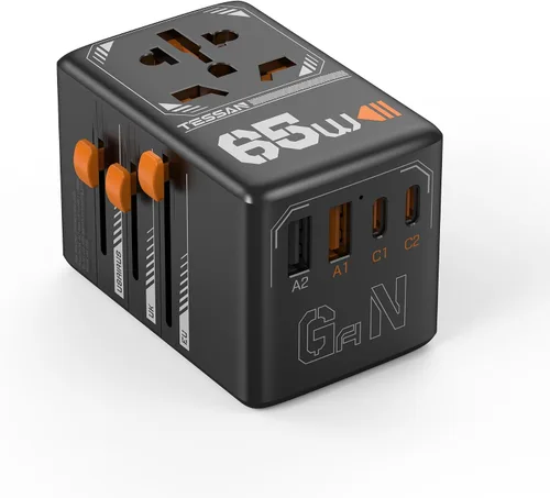 Miniatura 10 de TESSAN Adaptador de viaje universal, adaptador de corriente internacional con 4 puertos USB (1 USB C), adaptador de enchufe mundial cargador