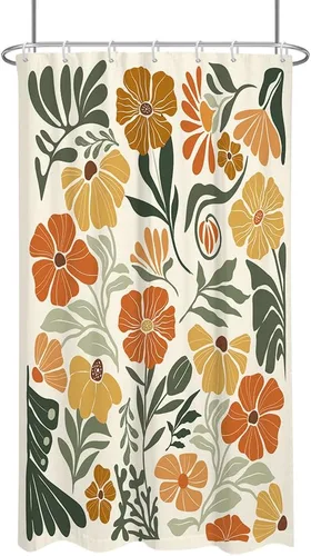 Miniatura 11 de Black Floral Shower Curtain Stall Small Half Single Mini Boho Flower Farmhouse Vintage Gothic Abstarct Retro Funky Botanical Moody Fabric Cloth