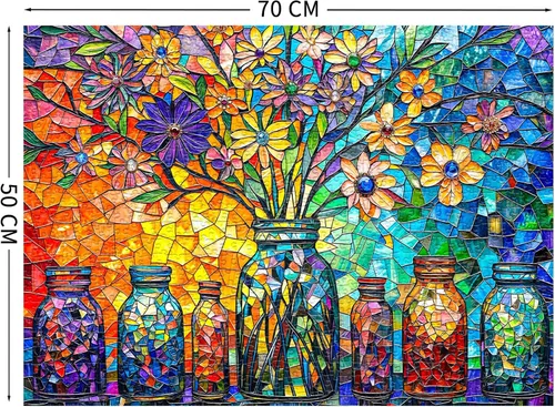 Miniatura 2 de Rompecabezas de Vidrio Manchado Flores de la Vida Rompecabezas para Adultos 1000 Piezas, Rompecabezas para Adultos, Juego Desafiante para Adultos