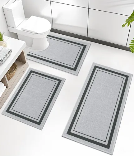 Miniatura 21 de chakme Juego de 2 alfombras de baño ultrafinas, absorbentes, antideslizantes, lavables a máquina, color beige oscuro, 17 x 24 pulgadas + tapete