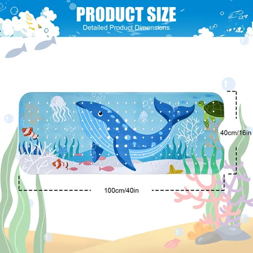 Miniatura 2 de Vanleonet Tapete antideslizante para bañera de bebé de 40 x 16 pulgadas, tapete antideslizante con ventosas y agujeros de drenaje, lavable a