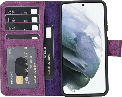 Miniatura 20 de HARDISTON Funda de piel compatible con Samsung Galaxy S22 Ultra – Funda magnética fuerte desmontable hecha a mano con tarjeteros y soporte, Negro