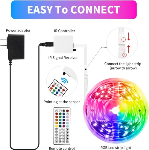Miniatura 8 de Tira de luces LED, sincronización de música RGB, luces LED que cambian de color con control remoto y control remoto de aplicación inteligente, luces