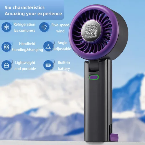 Miniatura 6 de Ventilador turbo portátil de mano, mini ventilador plegable, ventiladores pequeños, colgar el cuello, batería recargable, 5 ajustes de velocidad
