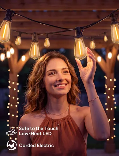 Miniatura 8 de 25FT LED Outdoor String Lights, ST38 Patio Lights Waterproof with 25 Shatterproof Edison Bulbs, Connectable Outside Hanging Light for Porch, Garden