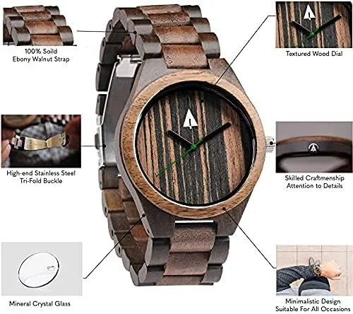 Miniatura 3 de treehut Reloj de madera para hombre con correa de madera ajustable y hebilla de acero inoxidable, reloj analógico de cuarzo japonés con caja