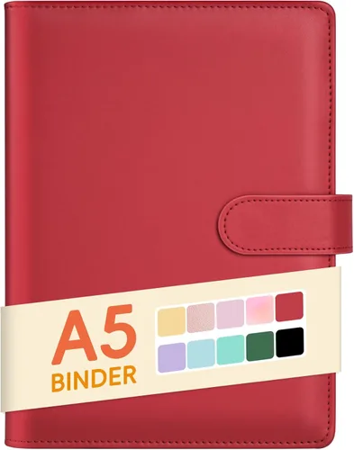 Miniatura 8 de Sooez Carpeta A6 de 6 Anillas, Cubierta de Planificador de Cuaderno Rellenable, Organizador Pequeño de Cuero Carpeta Vacía para Presupuesto, Diario