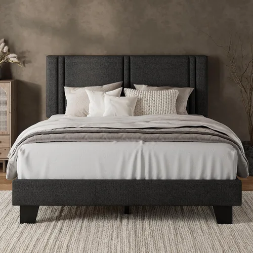 Miniatura 10 de iPormis Marco de cama de plataforma twin con cabecera tapizada de tela y patas engrosadas, base de colchón con soporte de listones de madera maciza