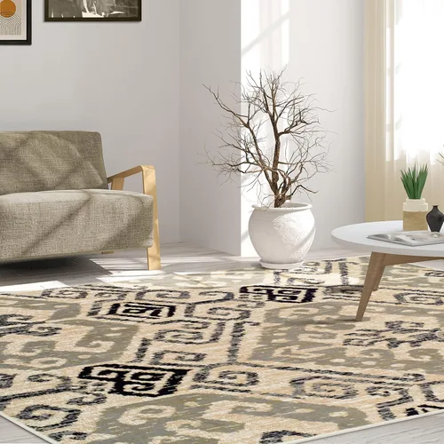 Miniatura 5 de Superior Altura del pelo de 0.315 in con respaldo de yute, hermoso patrón de damasco Ikat, alfombras tejidas de moda y asequibles, alfombra de 5 x 8
