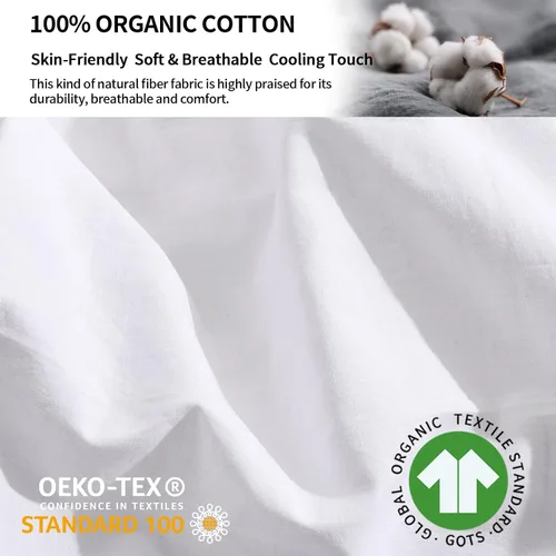 Miniatura 3 de NEXHOME PRO Juego de 2 fundas de almohada estándar 100% algodón orgánico, cierre de sobre, tacto de lino texturizado natural, suave y duradero