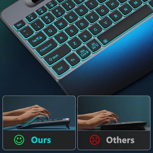 Miniatura 4 de JOYACCESS Ergonomic Wireless Keyboard with Phone Holder,Rechargeable Backlit Wireless Keyboard with Wrist Rest and Volume Knob for Laptop, PC, Mac