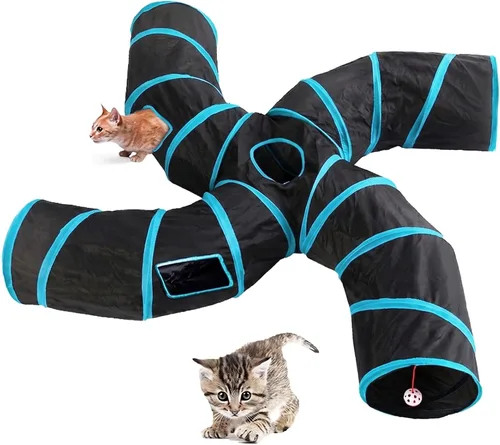 Miniatura 7 de Túnel para gatos, túneles plegables grandes de 3 vías con 4 agujeros de mirada, juguete interactivo para gatos en forma de S, juguete interactivo