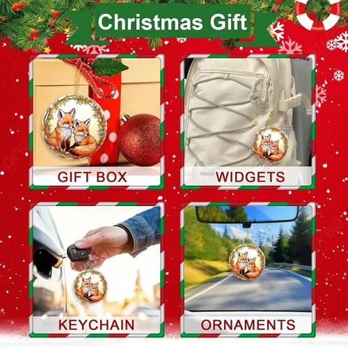 Miniatura 7 de Adorno de Navidad de zorro, árbol de Navidad de la familia de zorros, adornos de zorros de Navidad 2025, decoraciones colgantes de árbol, regalos