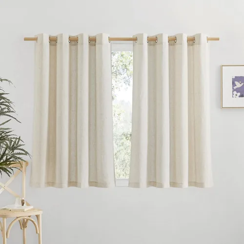 Miniatura 58 de NICETOWN Cortinas de lino natural con textura de lino para dormitorio, mezcla de lino rústica con ojales en la parte superior, semitransparentes