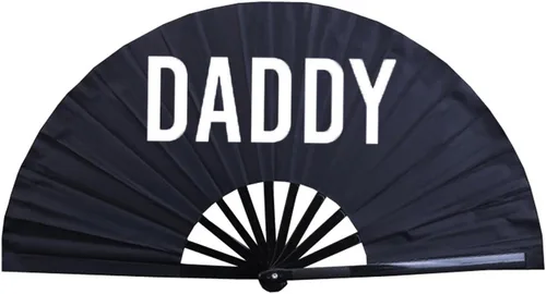 Miniatura 8 de Abanico plegable grande para rave, ventilador chino de Kung Fu Tai Chi para hombres y mujeres, festivales de boda, decoración de fiesta de Negro