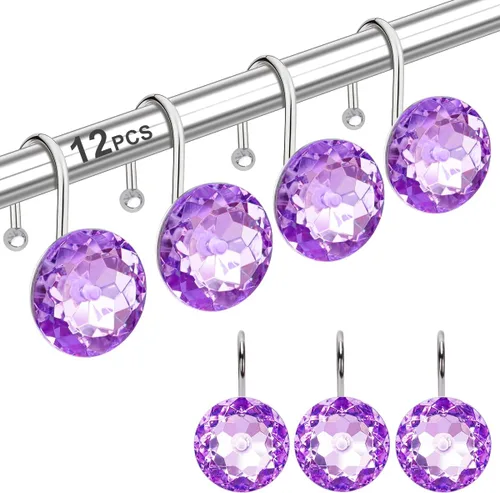 Miniatura 17 de 12 piezas de ganchos para cortina de ducha para baño, ganchos para cortinas de ducha de acero inoxidable resistentes al óxido con strass decorativos