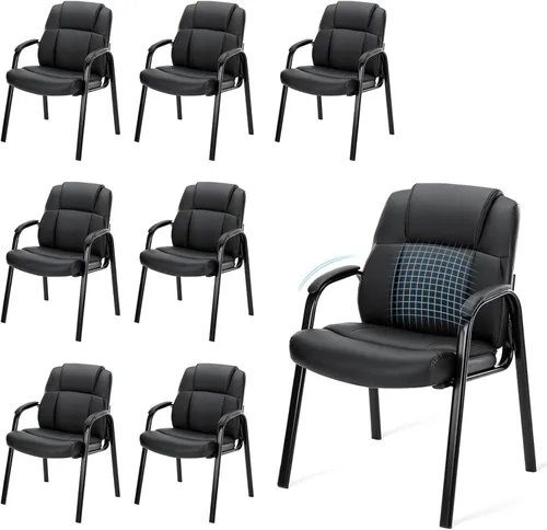 Miniatura 9 de Sweetcrispy Juego de 2 sillas de invitados para sala de espera de oficina, de piel sintética, grandes y altas, sin ruedas, silla de oficina