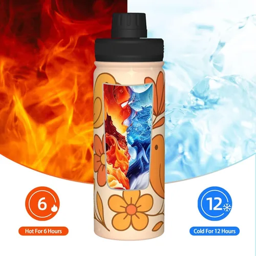 Miniatura 6 de Abstract flowers Printed Insulated Water Bottle, 18oz Stainless Steel Funny Travel Mug, Leakproof Hot & Cold for Sports, Gym, Hiking
