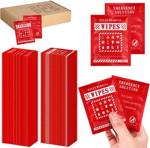 Miniatura 8 de Timgle 200 toallitas quitamanchas instantáneas envueltas individualmente, limpiadoras portátiles sin enjuague para ropa, tela, grasa de café, bolsa