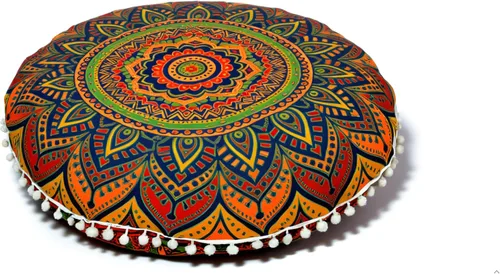 Miniatura 23 de CRAFT KALA Funda de Cojín de Suelo Redonda de 22" Mandala Boho para Sala de Meditación Asientos Pufs Funda para Sala de Estar Sala de Yoga Hogar