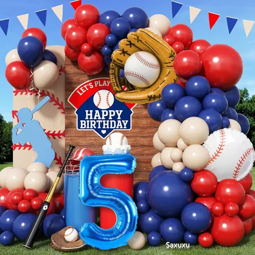 Miniatura 11 de Arco de globos de béisbol con globo azul marino del número 7 de 40 pulgadas, decoraciones de fiesta de 7º cumpleaños para niños con guante