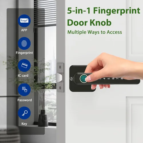 Miniatura 2 de Cerradura de puerta inteligente, perilla de puerta de huellas dactilares, perilla digital 5 en 1, aplicación/código de teclado/tarjetas IC/huellas