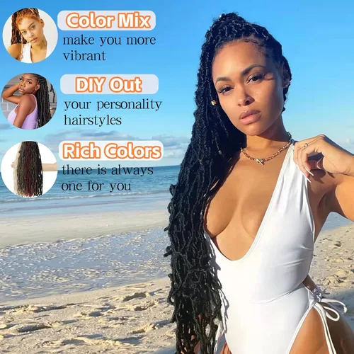 Miniatura 7 de Extensiones de cabello de ganchillo suaves de 22 pulgadas, 7 paquetes de rastas sintéticas preenlazadas para mujeres negras, extensiones de cabello