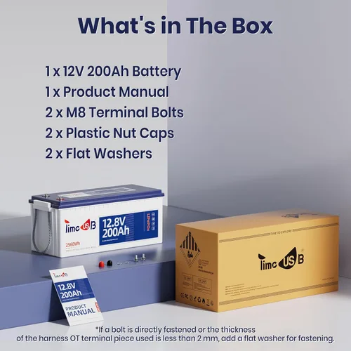Miniatura 9 de Timeusb Batería de litio LiFePO4 de 12 V/200 Ah, batería recargable de ciclo profundo de 2560 Wh para vehículos marinos/RV con BMS de 100 A
