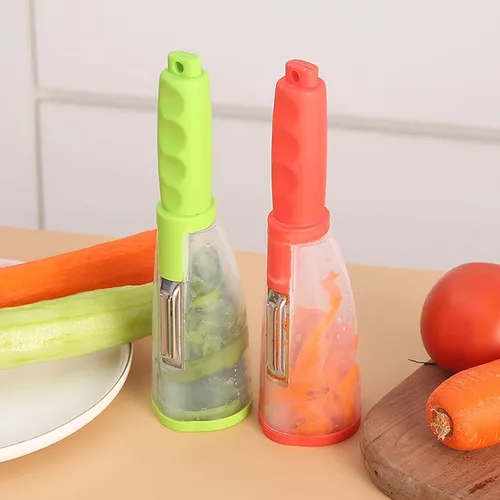 Miniatura 2 de Pelador de verduras con contenedor, pelador de verduras de acero inoxidable rojo con atrapador, peladores de verduras para cocina, pelador