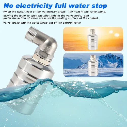 Miniatura 9 de Válvula de flotador de agua, válvula de flotador de control de nivel de agua totalmente automática de acero inoxidable portátil de apagado