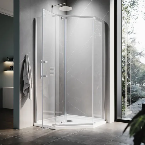 Miniatura 8 de ELEGANT Neo-Angle - Puerta de ducha sin marco de 36.5 pulgadas de ancho x 72 pulgadas de alto, cabina de ducha esquinera con vidrio transparente