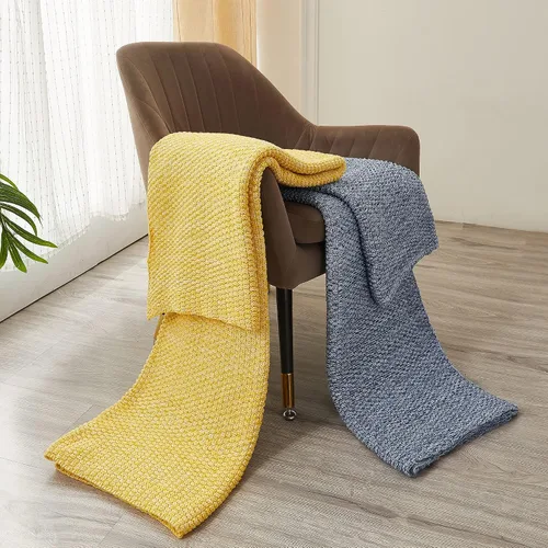 Miniatura 6 de Longhui bedding - Manta de punto amarilla brillante para sofá, suave, acogedora, lavable a máquina, 100% algodón, manta de punto para sofá, pesada