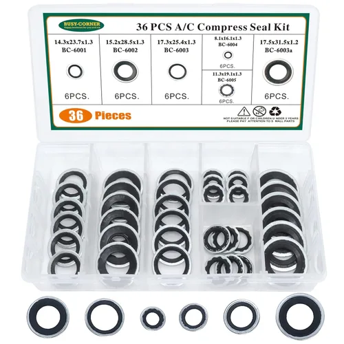 Miniatura 7 de Sistema A/C Compresor Junta Sellos Aire Acondicionado Compresor Puerto Junta Kit de Arandela (52 piezas)