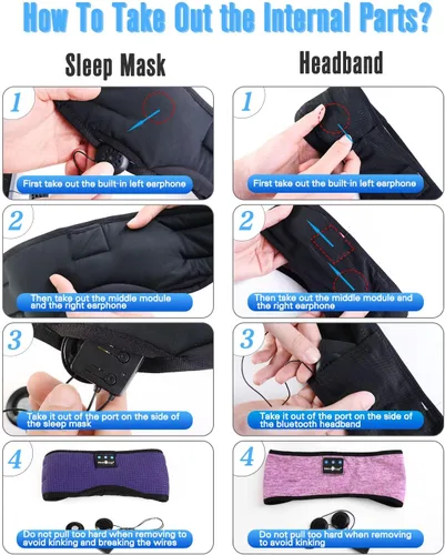 Miniatura 8 de MUSICOZY Auriculares para dormir con diadema Bluetooth, máscara de ojos para dormir y módulo Bluetooth con altavoces y cable de carga