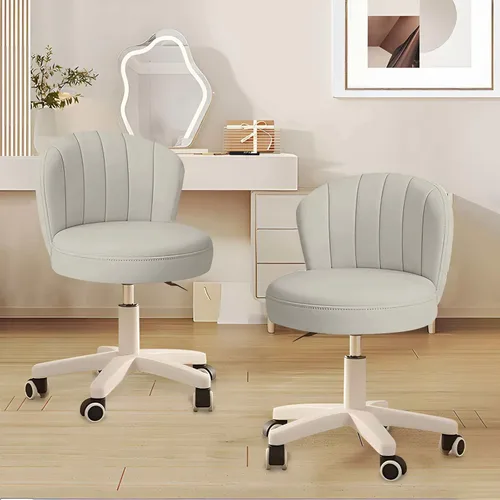 Miniatura 7 de Silla de escritorio pequeña, silla redonda con respaldo de piel sintética, altura ajustable, giratoria, taburete de trabajo, silla para el hogar
