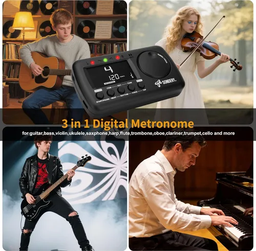 Miniatura 3 de Sondery Sintonizador de metrónomo digital 3 en 1 para todos los instrumentos, metrónomo recargable con Tap Tempo, afinador cromático generador